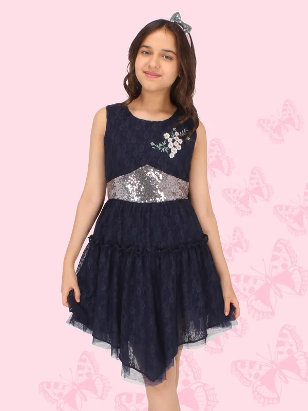 Cutecumber_Girls_Net_&_Lace_Fabric_Fit_&_Flared_Sleeveless_Dress.CC7176D-NAVY-44