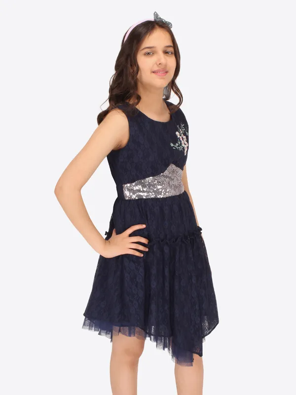 Cutecumber_Girls_Net_&_Lace_Fabric_Fit_&_Flared_Sleeveless_Dress.CC7176D-NAVY-44
