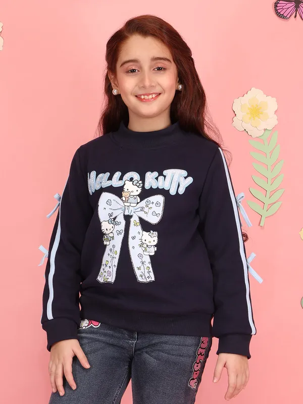Cutecumber_Girls'_Winter_Sweatshirt_Peach_Pink_Fleece_Round_Neck_Full_Sleeve_Pullover_Top_Hello_Kitty_Embellished_Print_Stylish_Zip_Closure_Fancy_Casual_Outfit_for_Baby_Girls_&_Kids_Age_1-15_Yrs