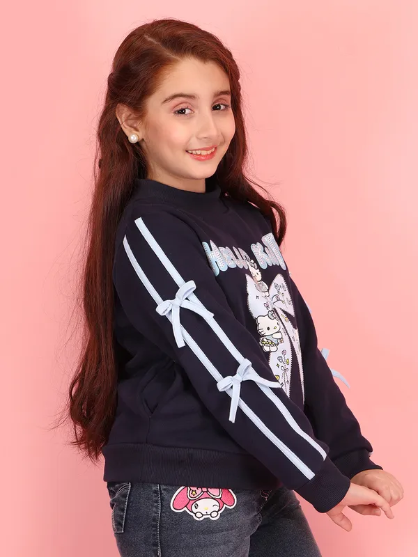Cutecumber_Girls'_Winter_Sweatshirt_Peach_Pink_Fleece_Round_Neck_Full_Sleeve_Pullover_Top_Hello_Kitty_Embellished_Print_Stylish_Zip_Closure_Fancy_Casual_Outfit_for_Baby_Girls_&_Kids_Age_1-15_Yrs