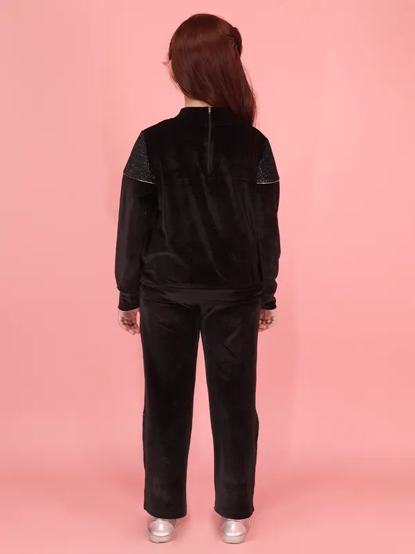 Cutecumber_Black_Winter_Clothing_Set_For_Girls_Glitter_Print_Round_Neck_Full_Sleeve_Straight_Fit_Trouser_Suit_Chenille_Warm_Fabric_Stylish_Zip_Closure_Party_Outfit_For_Baby_Girls_&_Kids_Age_1-15_Yrs