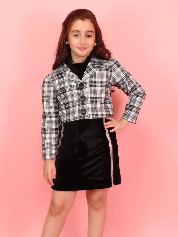 Cutecumber_Girls_Black_Knit_Dress_with_Cropped_Plaid_Jacket_�_Check_Fabric_Knit_Set,_Button_Closure,_Long_Sleeves,_Knee-Length,_Casual_for_Baby_Girls_and_Kids_Ages_1�15_Years