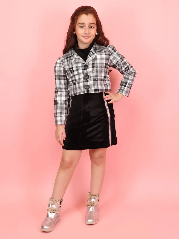 Cutecumber_Girls_Black_Knit_Dress_with_Cropped_Plaid_Jacket_�_Check_Fabric_Knit_Set,_Button_Closure,_Long_Sleeves,_Knee-Length,_Casual_for_Baby_Girls_and_Kids_Ages_1�15_Years