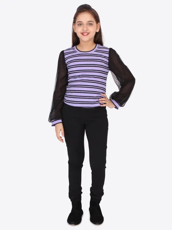 Cutecumber_Girls_Knit,_Hot_Fix_Net_&_Georgette_Striped_Purple_Top._CC5267A-PURPLE-44