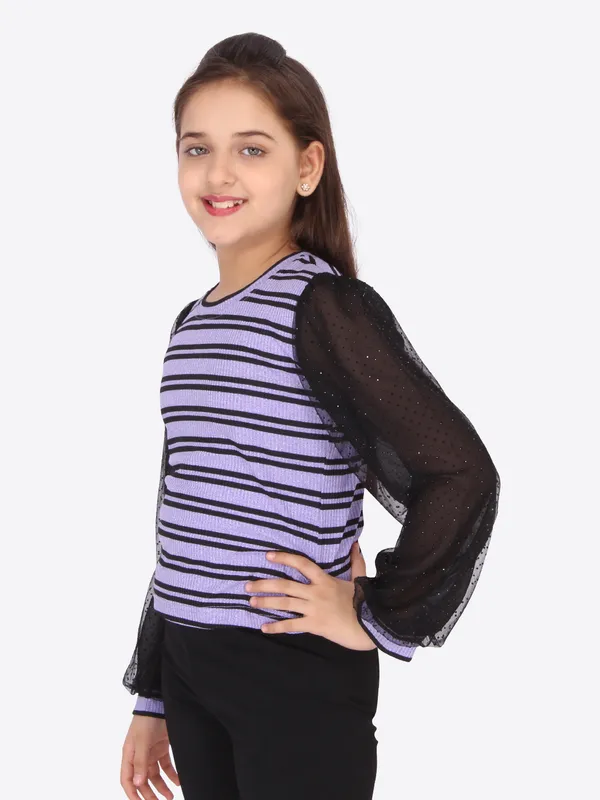 Cutecumber_Girls_Knit,_Hot_Fix_Net_&_Georgette_Striped_Purple_Top._CC5267A-PURPLE-44