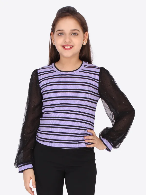 Cutecumber_Girls_Knit,_Hot_Fix_Net_&_Georgette_Striped_Purple_Top._CC5267A-PURPLE-44