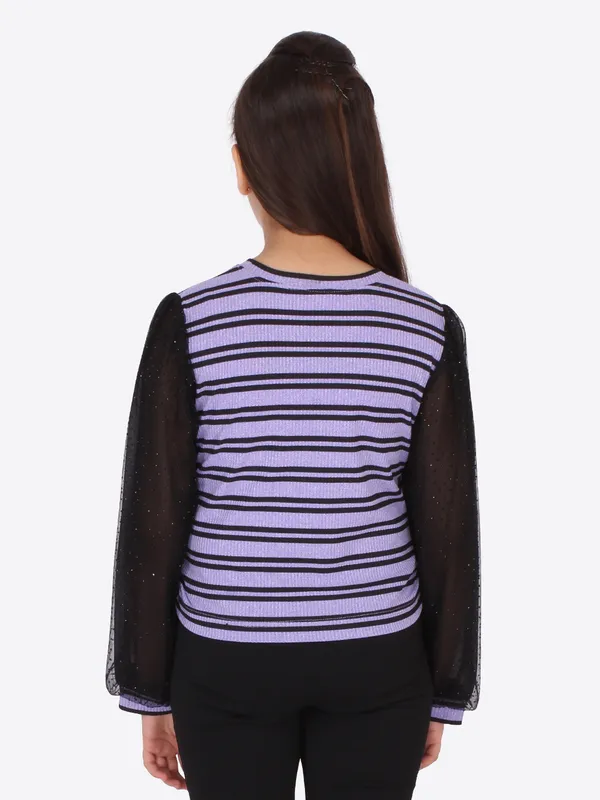 Cutecumber_Girls_Knit,_Hot_Fix_Net_&_Georgette_Striped_Purple_Top._CC5267A-PURPLE-44