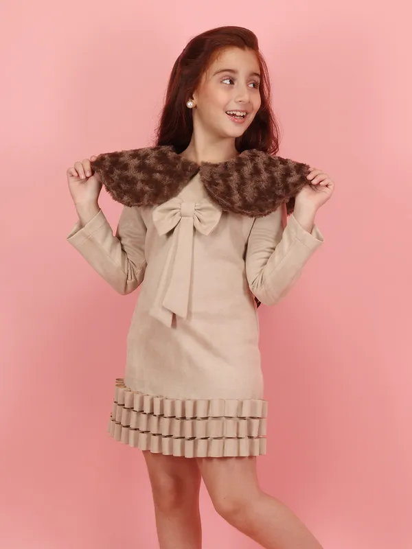 Cutecumber_Child_Brown_Suede-Fur_Winter_Dress_�_Plush_Faux_Fur_Peter_Pan_Collar,_Zip-Back_Closure,_Knee-Length_Skirt,_Long_Sleeves,_Round_Neck,_Warm_for_Girls_Ages_1�15