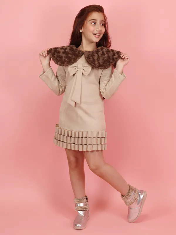 Cutecumber_Child_Brown_Suede-Fur_Winter_Dress_�_Plush_Faux_Fur_Peter_Pan_Collar,_Zip-Back_Closure,_Knee-Length_Skirt,_Long_Sleeves,_Round_Neck,_Warm_for_Girls_Ages_1�15