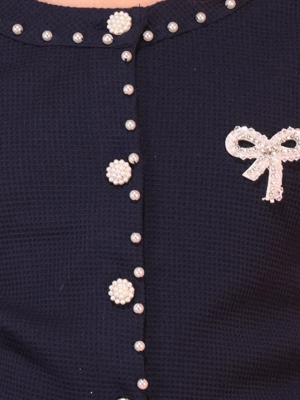 Cutecumber_Girls_Blue_Sleeveless_Top_&_Trouser_Clothing_Set_with_Pearl_Detail_Bow_Accent_Button_Closure_Pocket_Design_Waffle_Knit_Casual_&_Party_Outfit_Co-Ord_Set_For_Baby_Girls_&_Kids_Age_1-15_Yrs