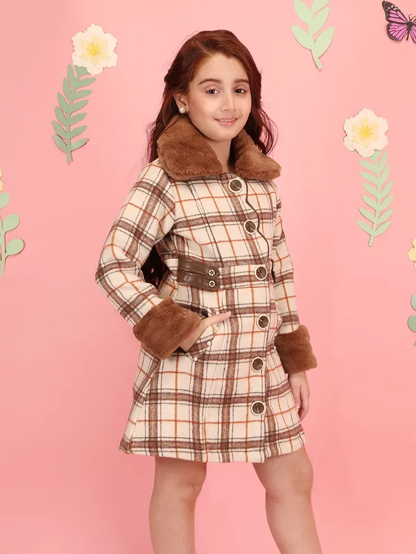 Cutecumber_Girls'_Winter_Dress_Brown_Check_Woolen_Fur_Lapel_Collar_Full_Fur_Sleeve_Knee-Length_Fit_&_Flare_Frock_Button_Closure_Stylish_Party_&_Casual_Outfit_for_Baby_Girls_&_Kids_Age_1-15_Yrs