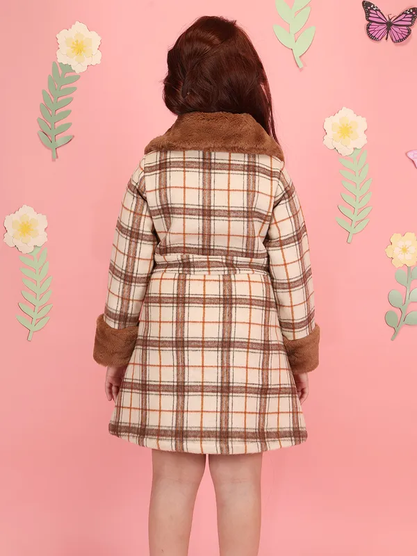 Cutecumber_Girls'_Winter_Dress_Brown_Check_Woolen_Fur_Lapel_Collar_Full_Fur_Sleeve_Knee-Length_Fit_&_Flare_Frock_Button_Closure_Stylish_Party_&_Casual_Outfit_for_Baby_Girls_&_Kids_Age_1-15_Yrs