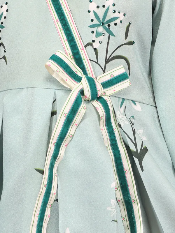 Cutecumber_Girls_Mint_Green_Printed_Polyester_Full_Sleeve_Wrap_Dress_with_Floral_Print_&_Waist_Tie_Zip_Closure_Elegant_Knee-Length_Party_Dress_for_Baby_Girls_&_Kids_(1�15_Years)