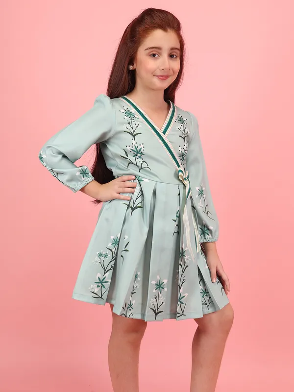 Cutecumber_Girls_Mint_Green_Printed_Polyester_Full_Sleeve_Wrap_Dress_with_Floral_Print_&_Waist_Tie_Zip_Closure_Elegant_Knee-Length_Party_Dress_for_Baby_Girls_&_Kids_(1�15_Years)