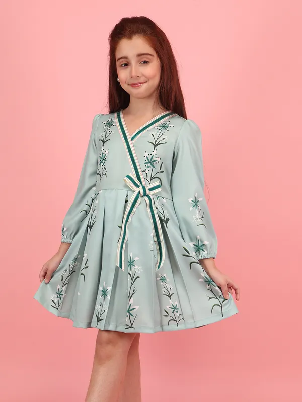 Cutecumber_Girls_Mint_Green_Printed_Polyester_Full_Sleeve_Wrap_Dress_with_Floral_Print_&_Waist_Tie_Zip_Closure_Elegant_Knee-Length_Party_Dress_for_Baby_Girls_&_Kids_(1�15_Years)