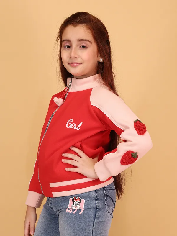 Cutecumber_Red_Winter_Jacket_For_Girls'_Color_Block_Fleece_Fabric_Round_Neck_Full_Sleeve_Bomber_Style_Embellished_Zip_Closure_Stylish_Western_Casual_Outfit_for_Baby_Girls_&_Kids_Age_1-15_Yrs