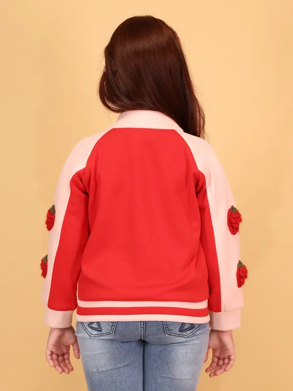 Cutecumber_Red_Winter_Jacket_For_Girls'_Color_Block_Fleece_Fabric_Round_Neck_Full_Sleeve_Bomber_Style_Embellished_Zip_Closure_Stylish_Western_Casual_Outfit_for_Baby_Girls_&_Kids_Age_1-15_Yrs