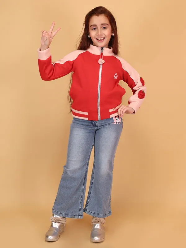 Cutecumber_Red_Winter_Jacket_For_Girls'_Color_Block_Fleece_Fabric_Round_Neck_Full_Sleeve_Bomber_Style_Embellished_Zip_Closure_Stylish_Western_Casual_Outfit_for_Baby_Girls_&_Kids_Age_1-15_Yrs