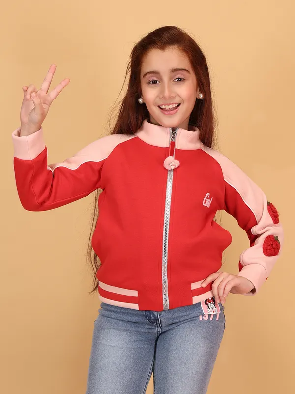 Cutecumber_Red_Winter_Jacket_For_Girls'_Color_Block_Fleece_Fabric_Round_Neck_Full_Sleeve_Bomber_Style_Embellished_Zip_Closure_Stylish_Western_Casual_Outfit_for_Baby_Girls_&_Kids_Age_1-15_Yrs