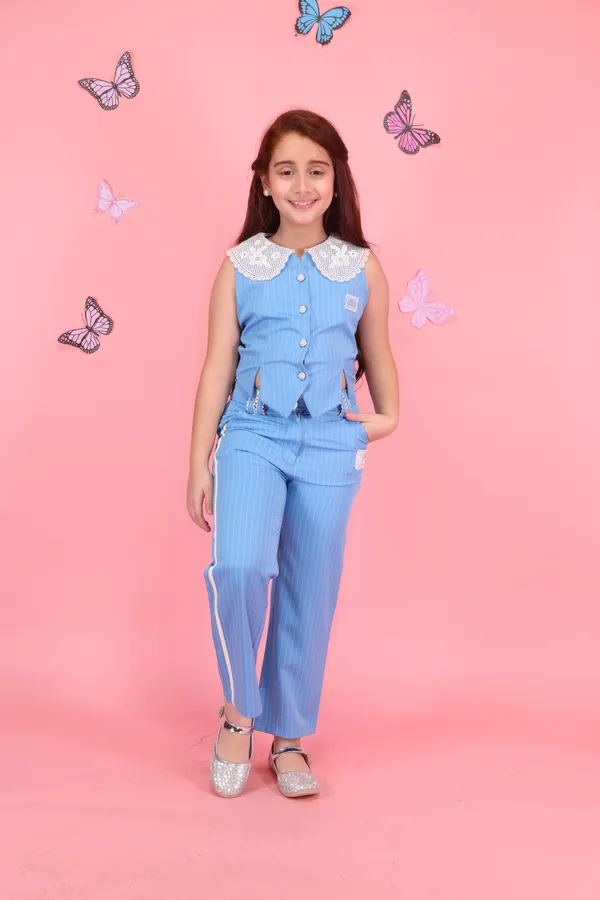 Cutecumber_Girls_Blue_Striped_Two_Piece_Summer_Clothing_Set_Polyester_Fabric_Button_Closure_Sleeveless_Top_Peter_Pan_Collar_Straight_Fit_Pants_Stylish_Kids_Casual_Wear_for_Baby_Girls_1_to_15_Yrs