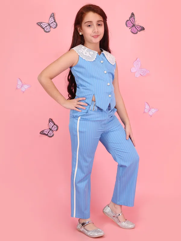 Cutecumber_Girls_Blue_Striped_Two_Piece_Summer_Clothing_Set_Polyester_Fabric_Button_Closure_Sleeveless_Top_Peter_Pan_Collar_Straight_Fit_Pants_Stylish_Kids_Casual_Wear_for_Baby_Girls_1_to_15_Yrs