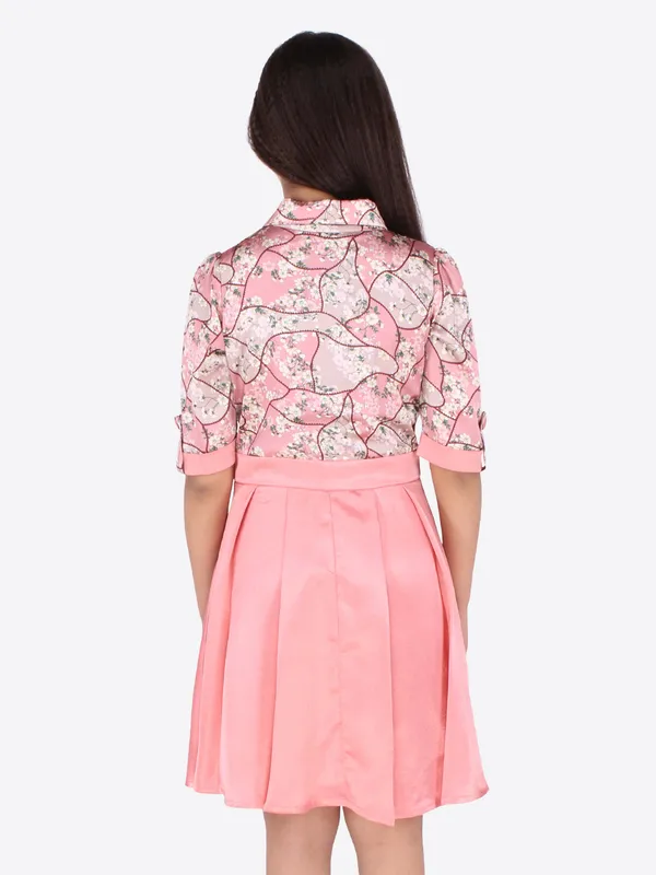 Cutecumber_Girls_Peach_Satin_Floral_Dress_with_Button-Down_Knee_Length_Skirt_�_Front_Button_Closure,_3/4_Sleeves_for_Kids_&_Baby_Girls_(Age_1�15_Years)