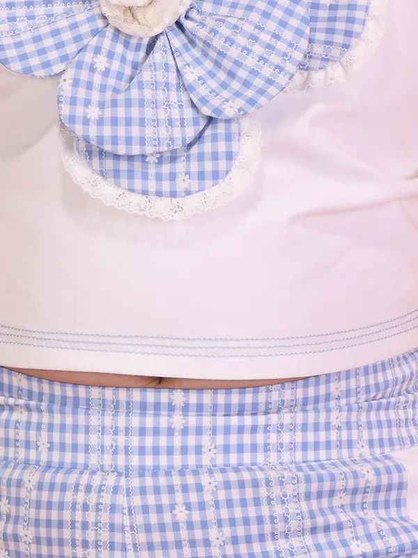 Cutecumber_Girls_Blue_Gingham_Co-Ord_Set_Halter_Neck_Applique_Crop_Top_Wide_Leg_Culotte_Pants_Stylish_Summer_Party_Outfit_Breathable_Cotton_Trend_Fashion_Kids_Clothing_For_Girls_Age_1-15_Yrs