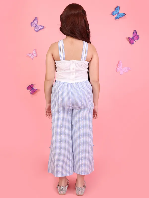 Cutecumber_Girls_Blue_Gingham_Co-Ord_Set_Halter_Neck_Applique_Crop_Top_Wide_Leg_Culotte_Pants_Stylish_Summer_Party_Outfit_Breathable_Cotton_Trend_Fashion_Kids_Clothing_For_Girls_Age_1-15_Yrs