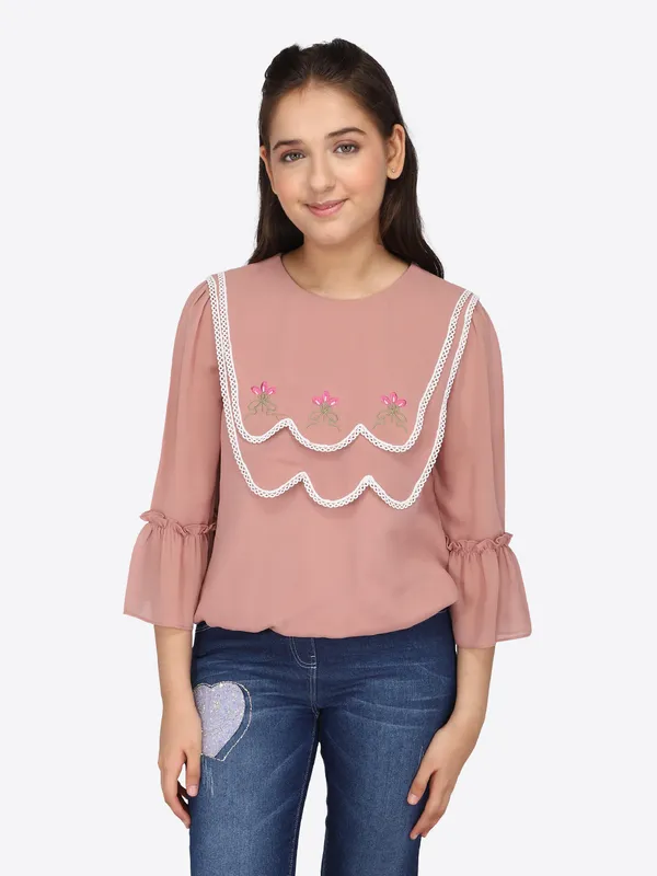 Cutecumber_Girls_Georgette_3/4th_Length_Full_Sleeves_Top.CC7516A-RUST
