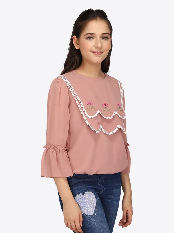 Cutecumber_Girls_Georgette_3/4th_Length_Full_Sleeves_Top.CC7516A-RUST