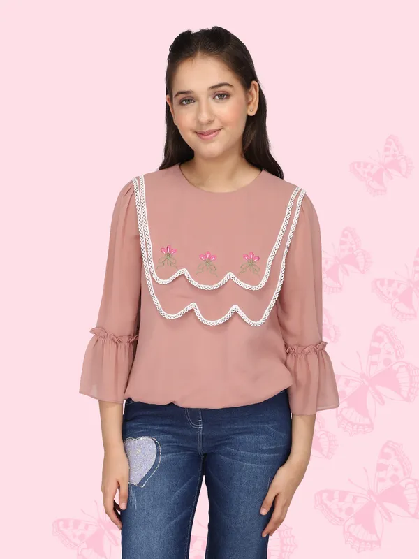 Cutecumber_Girls_Georgette_3/4th_Length_Full_Sleeves_Top.CC7516A-RUST