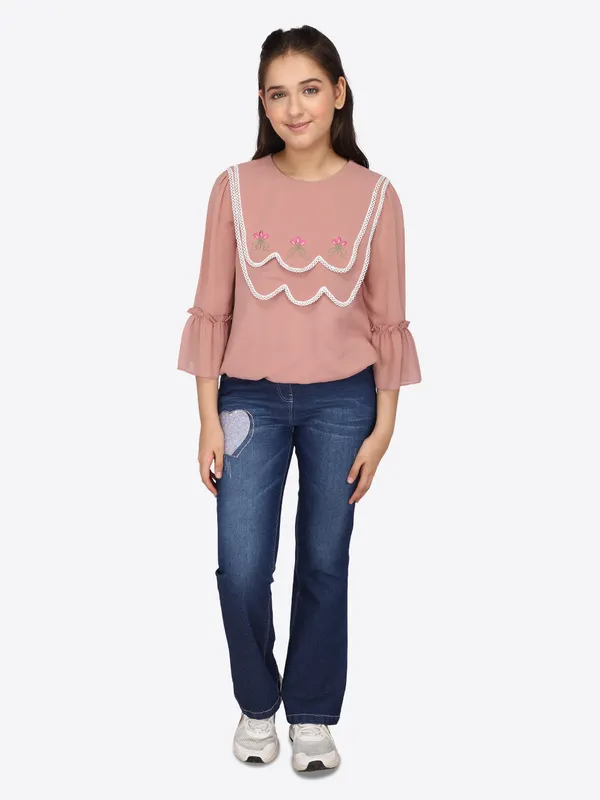 Cutecumber_Girls_Georgette_3/4th_Length_Full_Sleeves_Top.CC7516A-RUST