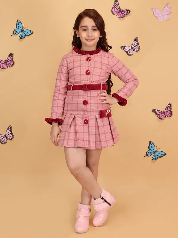 Cutecumber_Girls'_Winter_Knee_Length_Fit_&_Flare_Dress_Plum_Check_Chennile_Fur_Ruffle_Collar_&_Sleeve_Knee-Length_Button_Closure_Stylish_Party_&_Casual_Outfit_for_Baby_Girls_&_Kids_Age_1-15_Yrs