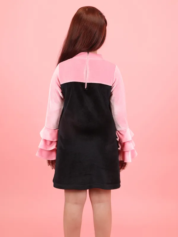 Cutecumber_Child_Pink_Chenille_Dress_�_Tiered_Ruffle_Sleeves,_Front_Bow_Accent,_Zip_Closure,_Knee-Length_Silhouette_for_Baby_Girls_Kids_Ages_1�15_Years,_Premium_Soft_Knitted