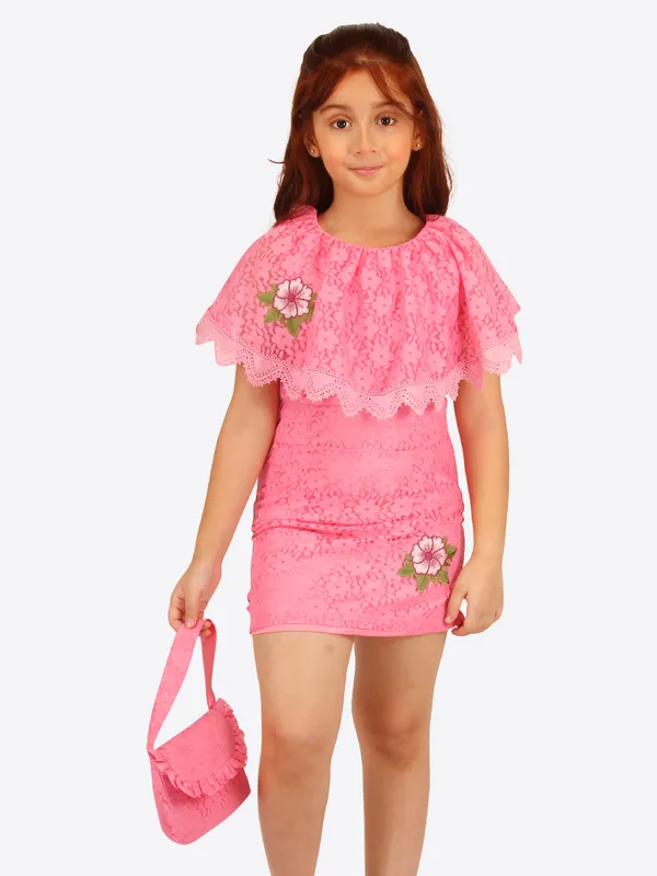 Pink_Lace_Cape_Styles_Shift_Dress_with_Floral_Embroidery_Comes_with_a_Matching_Bag