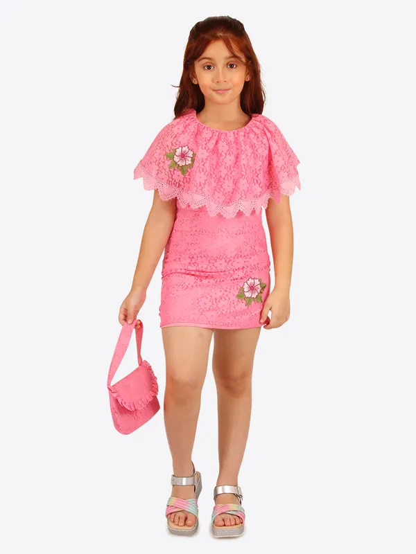 Pink_Lace_Cape_Styles_Shift_Dress_with_Floral_Embroidery_Comes_with_a_Matching_Bag