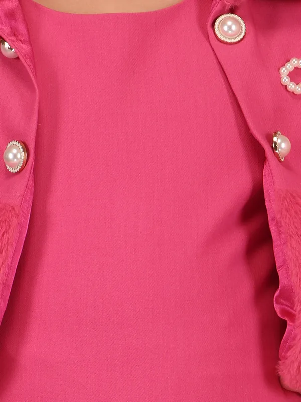 Cutecumber_Fuchsia_Polyester_Fur_Dress_Set_for_Girls_Winter_Wear_Fur_Fabric_Collar_Neck_Open_Jacket_Embellished_Mini_Knee_Length_Dress_Wedding_Birthday_Party_Outfit_for_Baby_Girls_&_Kids_Age_1-15_Yrs