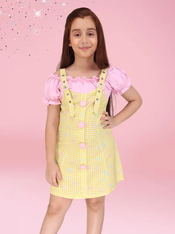 Yellow_Girls'_Floral_Printed_Cotton_Poplin_Dress_with_Mock_Buttons