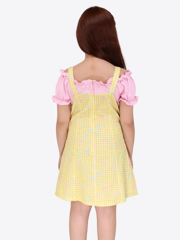Yellow_Girls'_Floral_Printed_Cotton_Poplin_Dress_with_Mock_Buttons