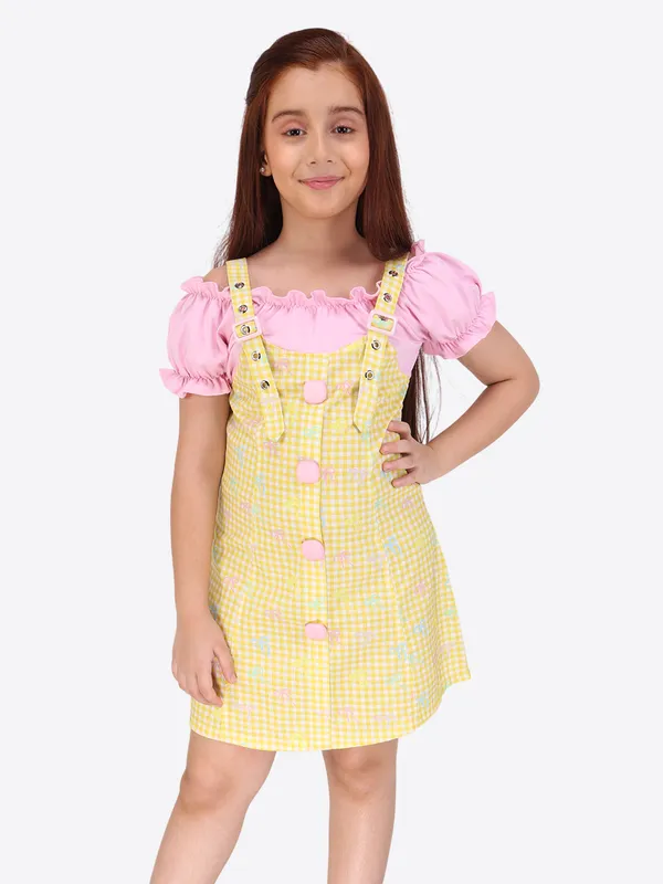 Yellow_Girls'_Floral_Printed_Cotton_Poplin_Dress_with_Mock_Buttons