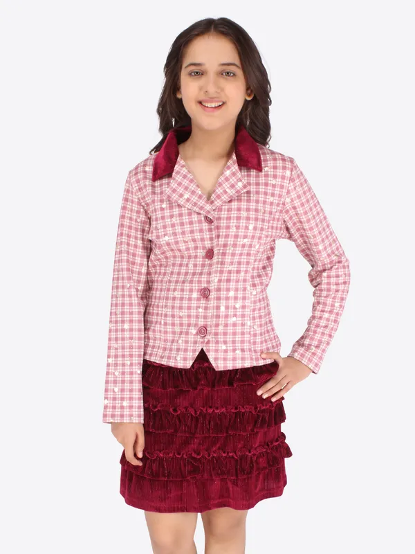 Cutecumber_Girls_Suede_Checkered_Coat_with_Drop_Needle_Chenille_Solid_Maroon_Skirt._CC6625AB-MAROON