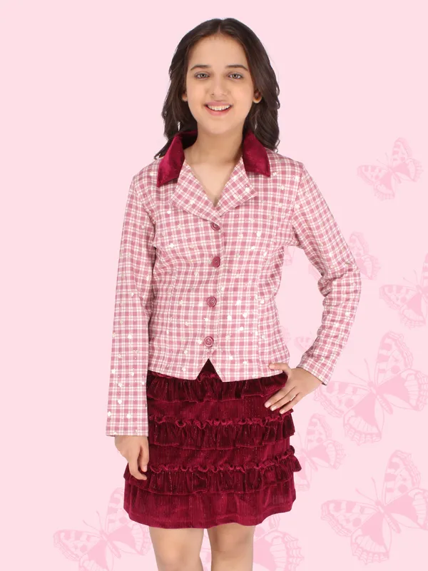 Cutecumber_Girls_Suede_Checkered_Coat_with_Drop_Needle_Chenille_Solid_Maroon_Skirt._CC6625AB-MAROON