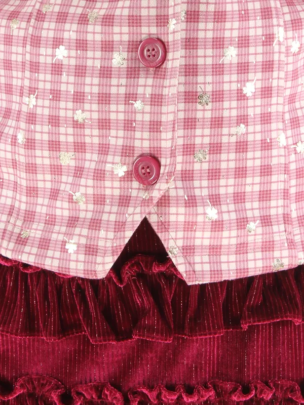 Cutecumber_Girls_Suede_Checkered_Coat_with_Drop_Needle_Chenille_Solid_Maroon_Skirt._CC6625AB-MAROON