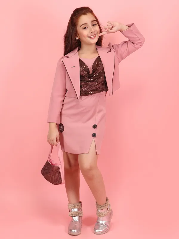Cutecumber_Girls_Dusty_Pink_Polyester_Sequin_Quilted_Knee_Length_Dress_with_Matching_Shrug_&_Bag_Zip_Closure_Stylish_Party_Dress_Outfit_for_Baby_Girls_&_Kids_(1�15_Years)