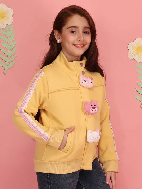 Cutecumber_Girls'_Winter_Jacket_Yellow_Fleece_Teddy_Stand_Collar_Neck_Full_Sleeve_Bomber_Style_Character_Button_Embellished_Front_Zip_Closure_Fancy_Casual_Outfit_for_Baby_Girls_&_Kids_Age_1-15_Yrs