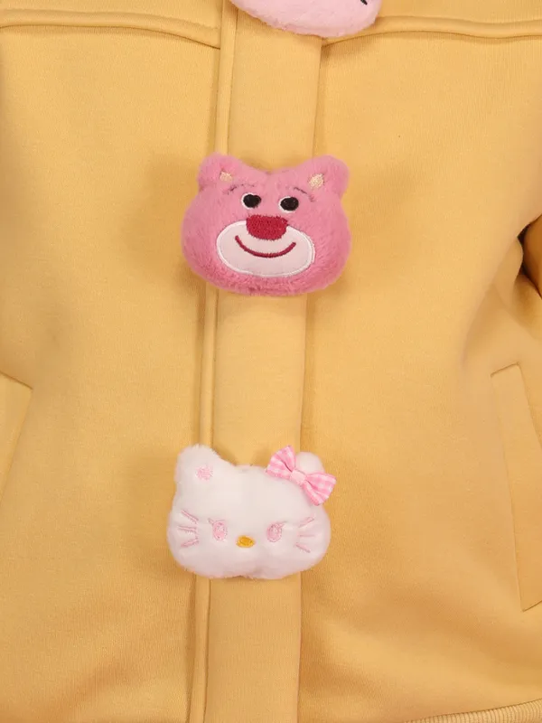 Cutecumber_Girls'_Winter_Jacket_Yellow_Fleece_Teddy_Stand_Collar_Neck_Full_Sleeve_Bomber_Style_Character_Button_Embellished_Front_Zip_Closure_Fancy_Casual_Outfit_for_Baby_Girls_&_Kids_Age_1-15_Yrs