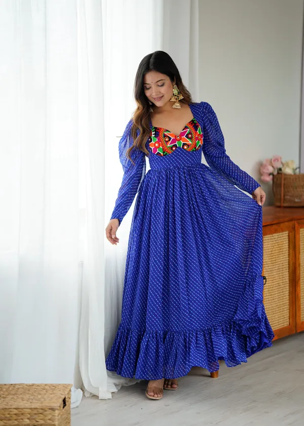 Kalamathan_royal_blue_leheriya_pattern_Gown