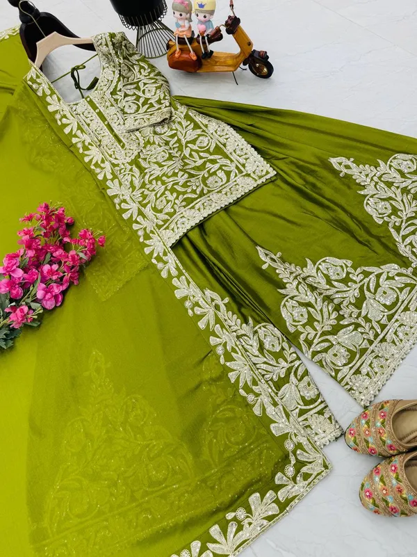 New_Designer_Party_Top_Sharara_&_Dupatta_Set