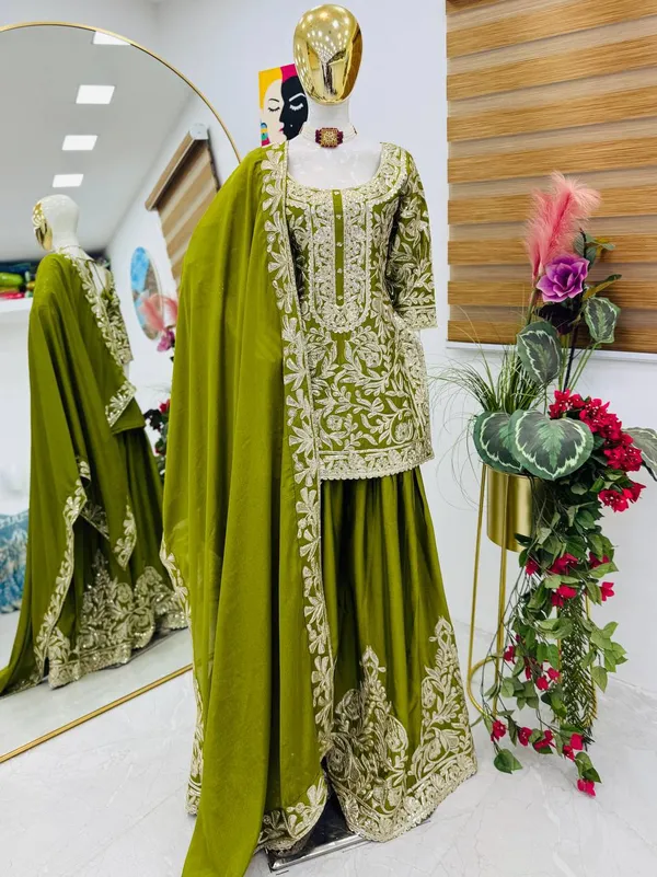 New_Designer_Party_Top_Sharara_&_Dupatta_Set