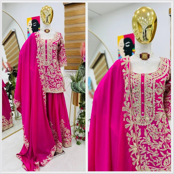 New_Designer_Party_Top_Sharara_&_Dupatta_Set